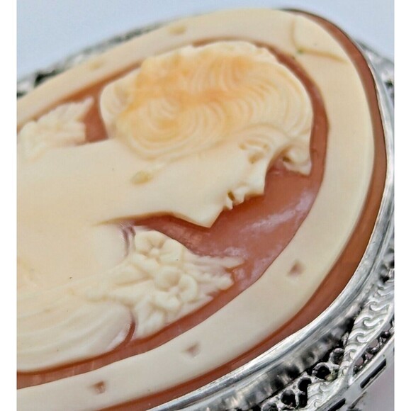 Vintage Sterling Silver 925 Shell Cameo Carved Brooch Horseshoe Shape Rare - Picture 8 of 16